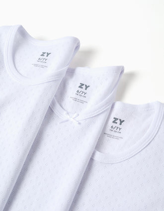 Pack of 3 long sleeve cotton undershirts for girls, white