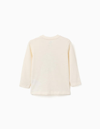 Long sleeve cotton T-shirt with chameleon print for baby boys, beige