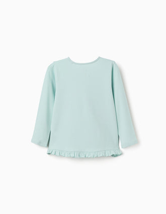 Long sleeve T-shirt with floral embossed print for girls, light blue