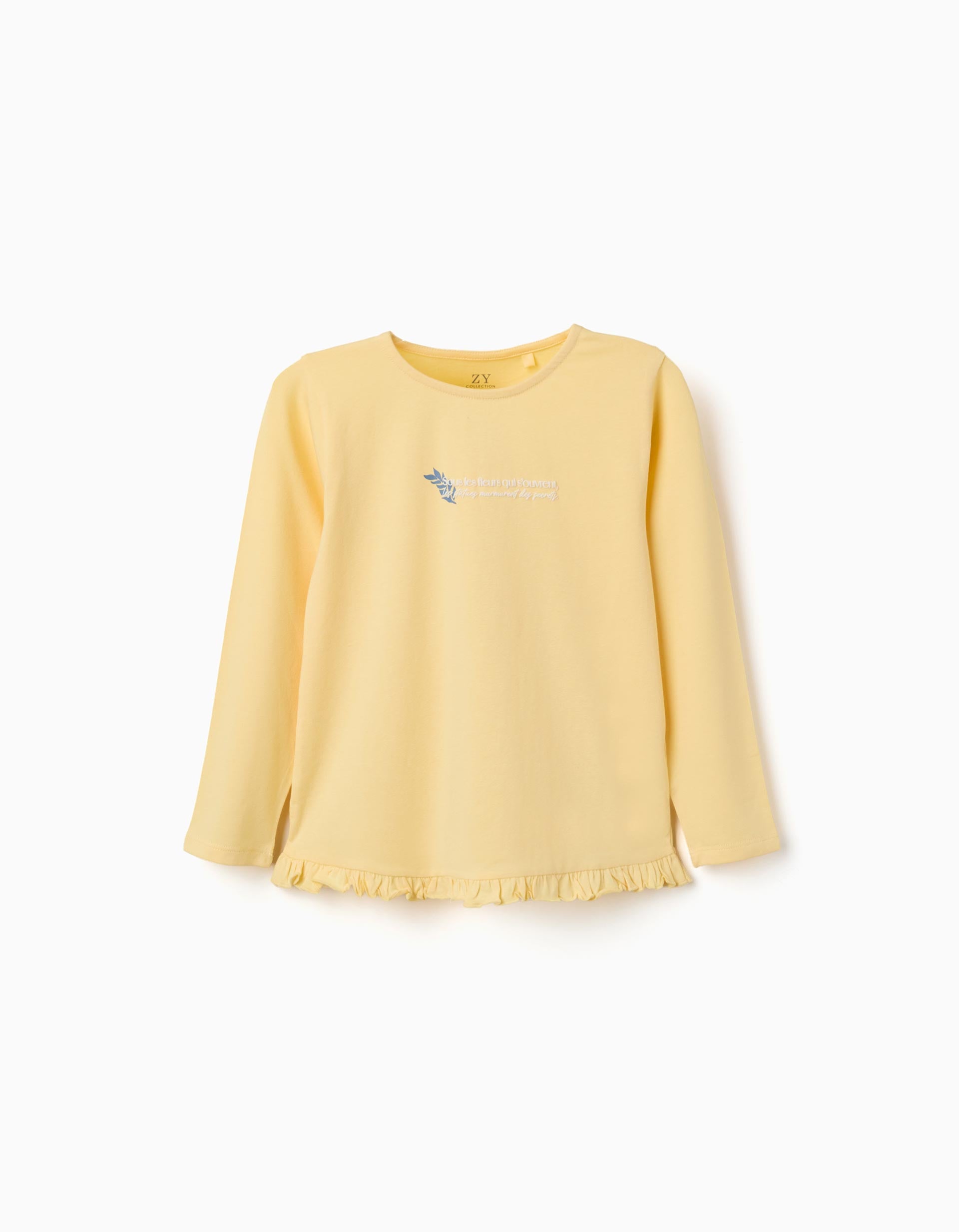 Long sleeve T-shirt with floral embossed print for girls, yellow