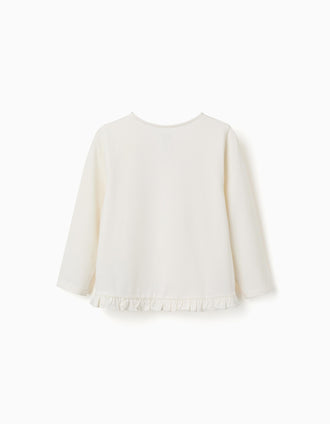 Long sleeve cotton T-shirt with floral embossed print for girls, white
