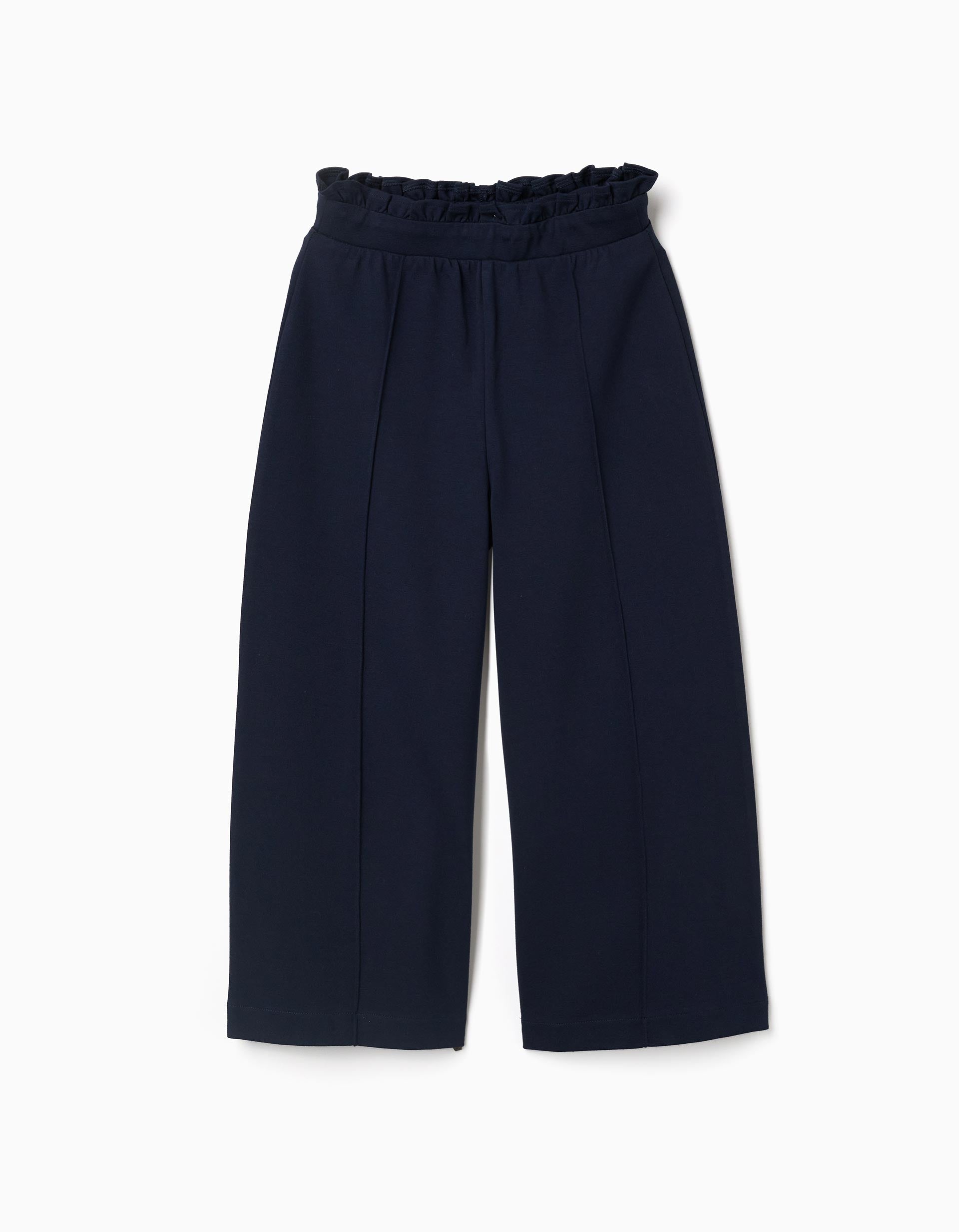Pantalón de pierna ancha de punto Roma para niña, azul oscuro