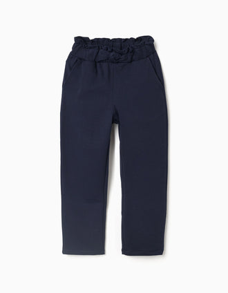 Calças straight fit com nó decorativo para menina, azul-escuro