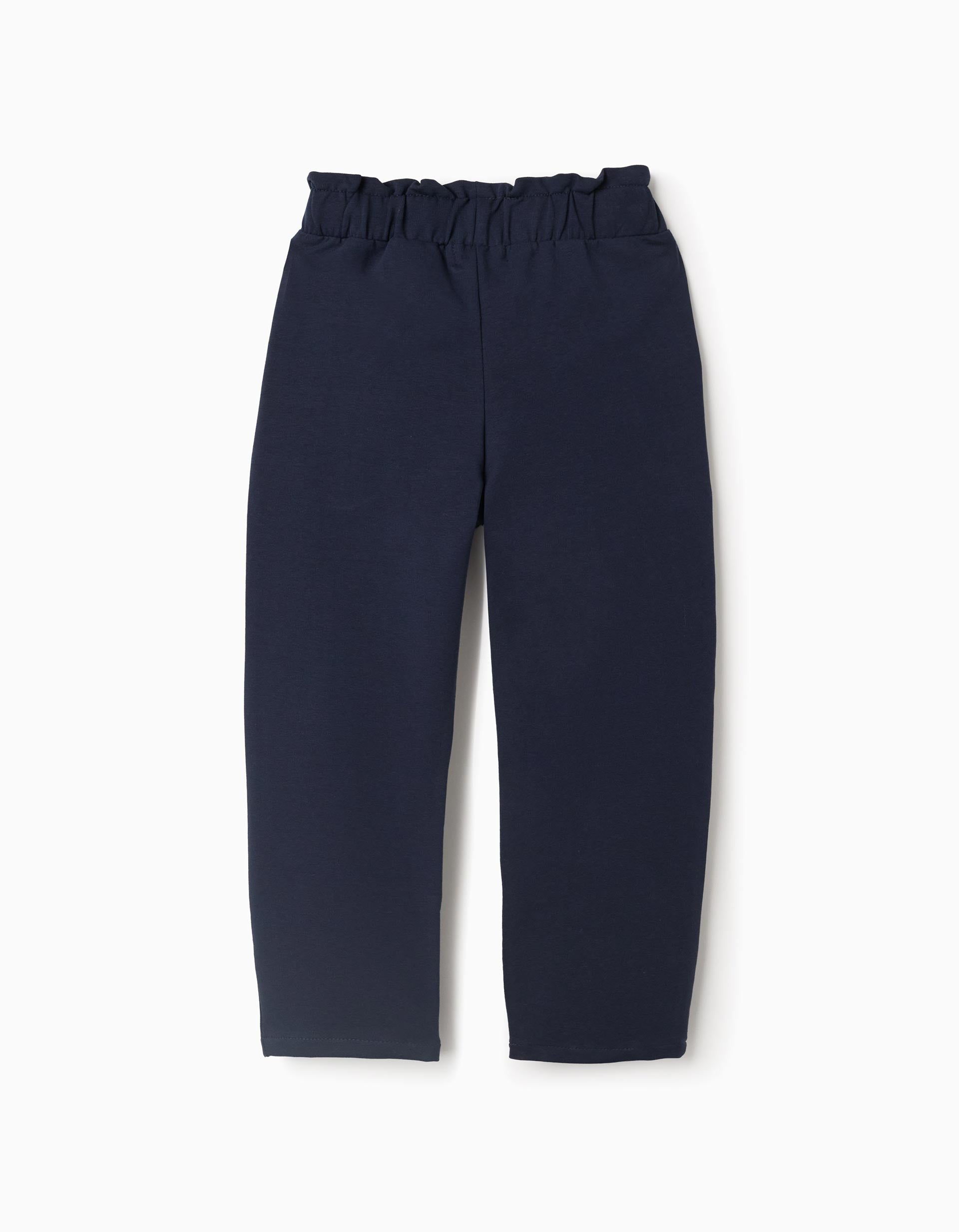 Straight fit trousers with decorative knot for girls, dark blue