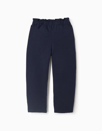 Calças straight fit com nó decorativo para menina, azul-escuro