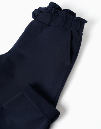 Calças straight fit com nó decorativo para menina, azul-escuro