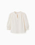 Blusa de algodão com bordado inglês e folhos para menina, branco