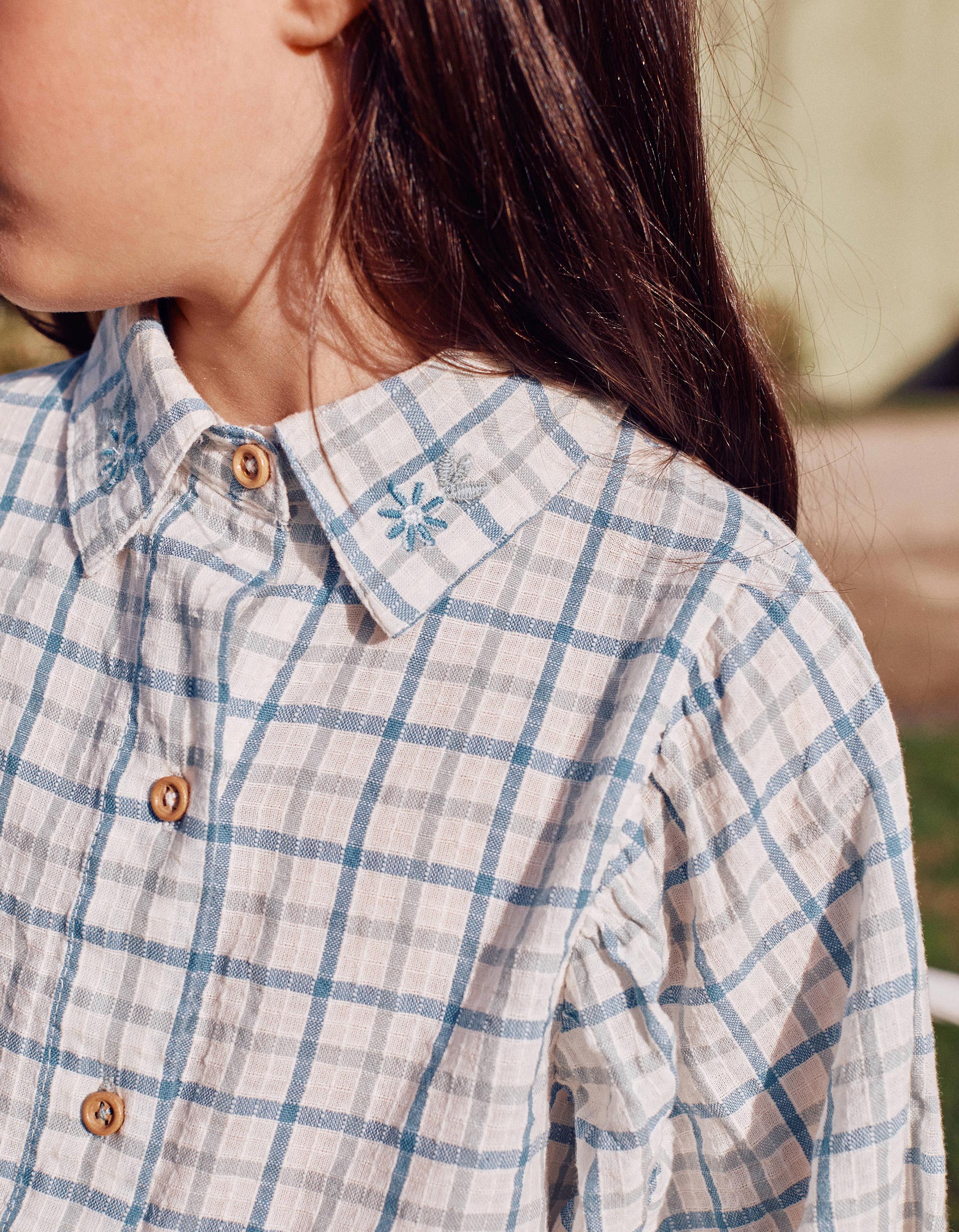 Chemise en coton à carreaux et manches bouffantes pour fille, multicolore