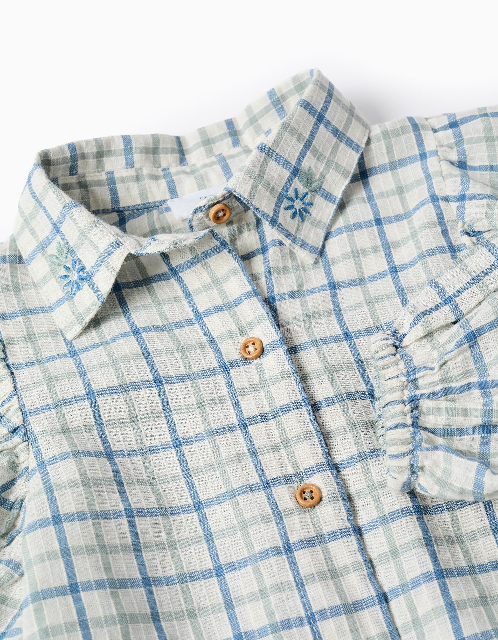 Chemise en coton à carreaux et manches bouffantes pour fille, multicolore