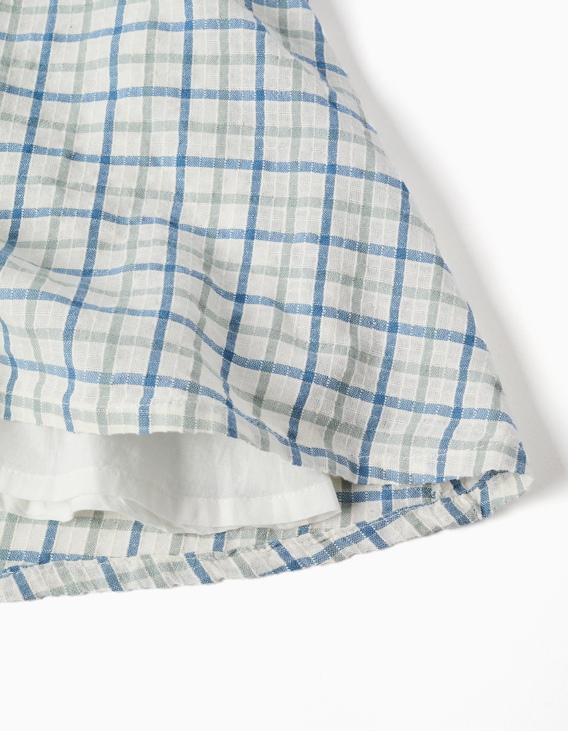 Cotton checked dress with puffy sleeves for girls, multicolour