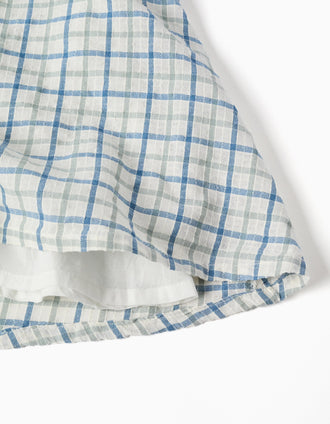 Cotton checked dress with puffy sleeves for girls, multicolour