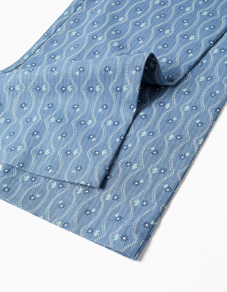 Macacão de algodão com folhos e padrão floral para menina, azul