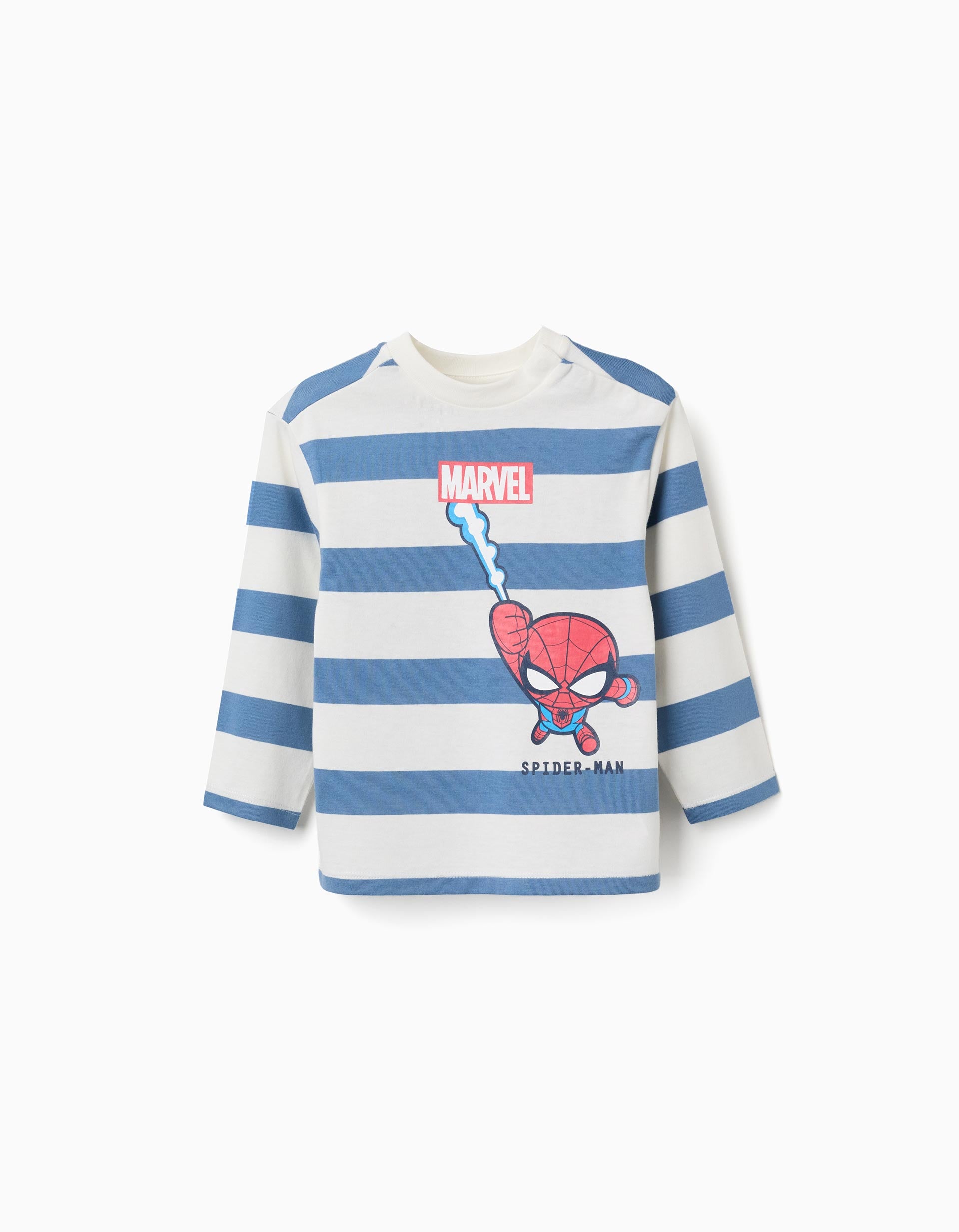 Camiseta de manga larga a rayas con Spider-Man para bebé niño, blanco/azul