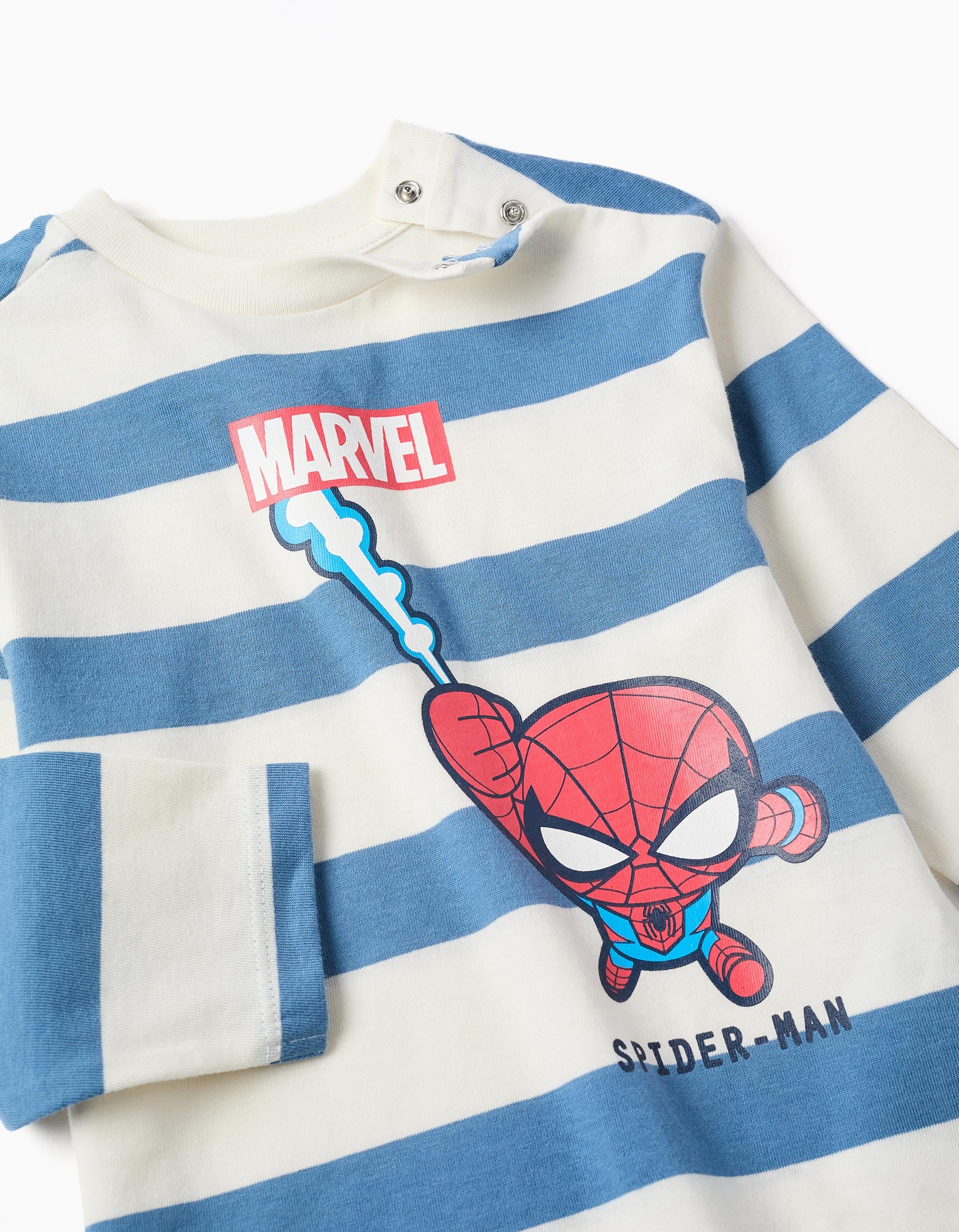 Camiseta de manga larga a rayas con Spider-Man para bebé niño, blanco/azul