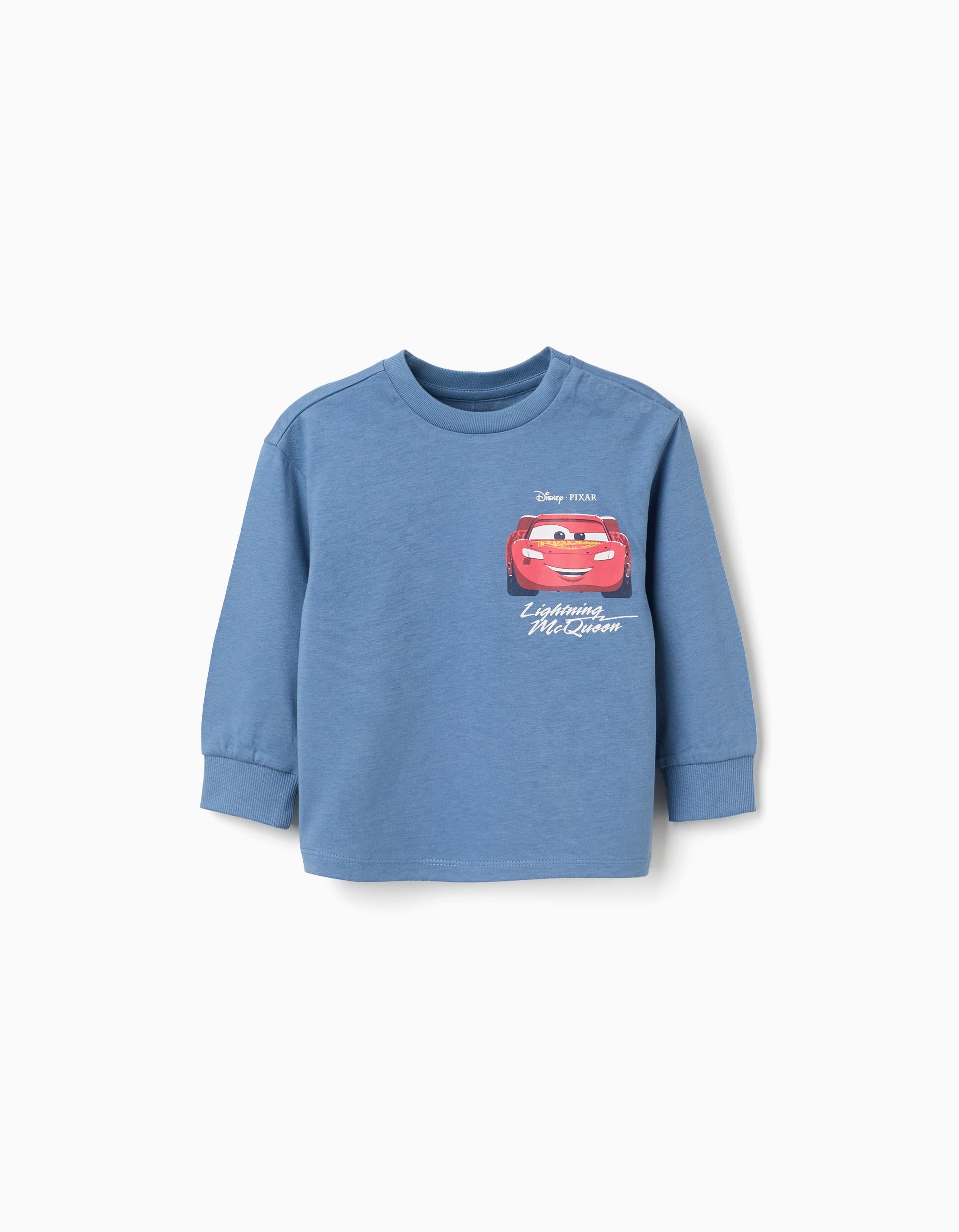Long sleeve cotton T-shirt with Lightning McQueen for baby boys, blue