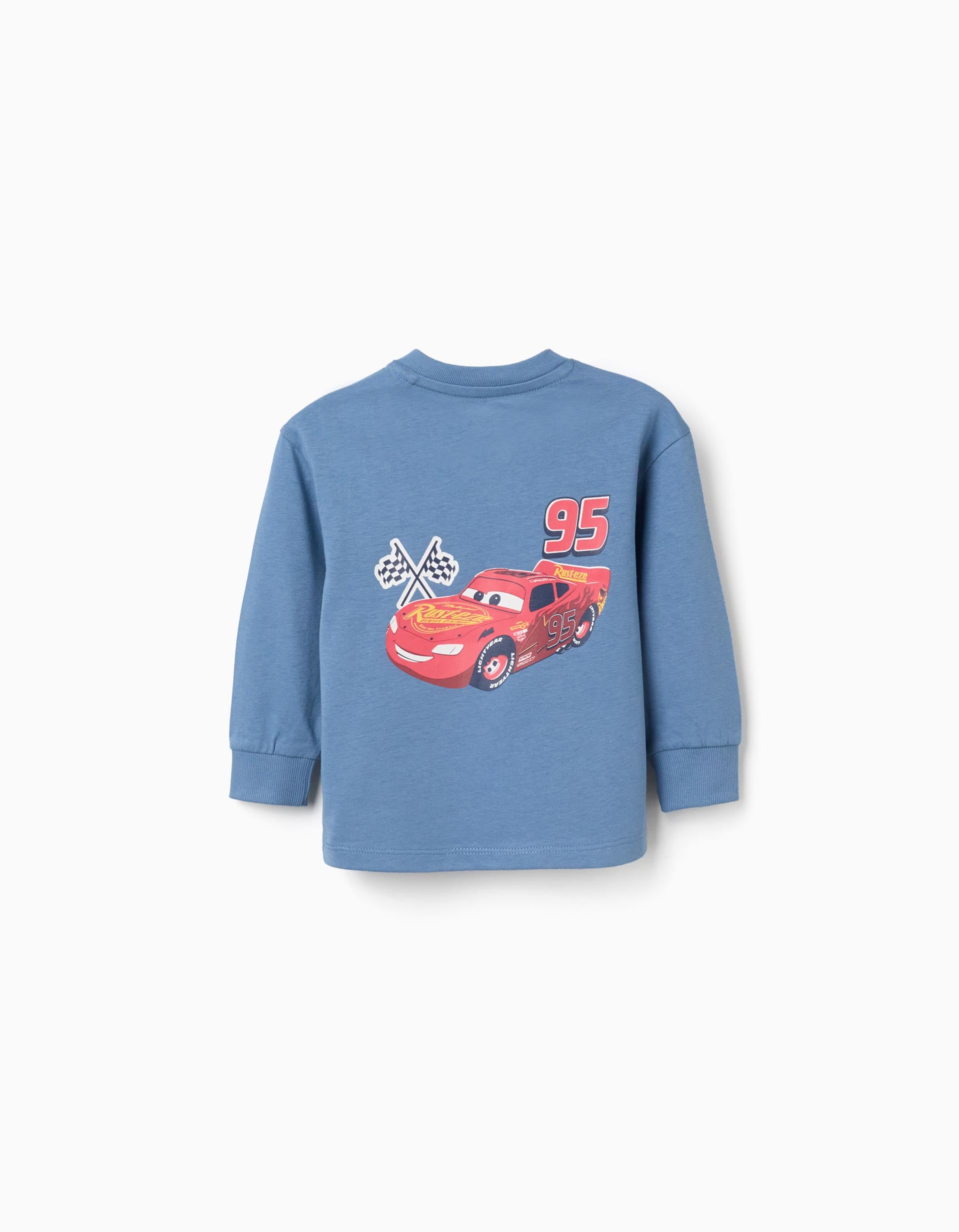 Long sleeve cotton T-shirt with Lightning McQueen for baby boys, blue