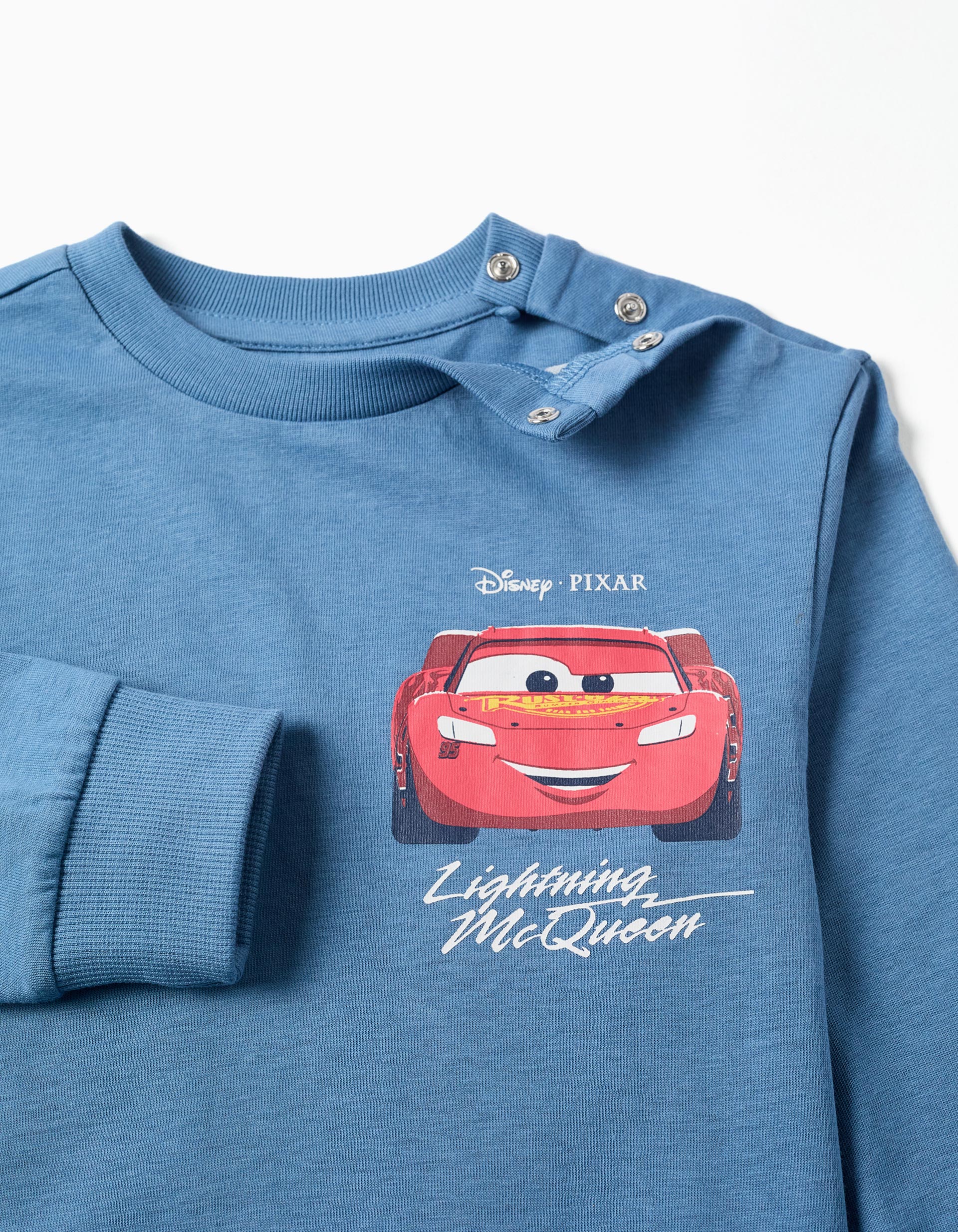 Long sleeve cotton T-shirt with Lightning McQueen for baby boys, blue