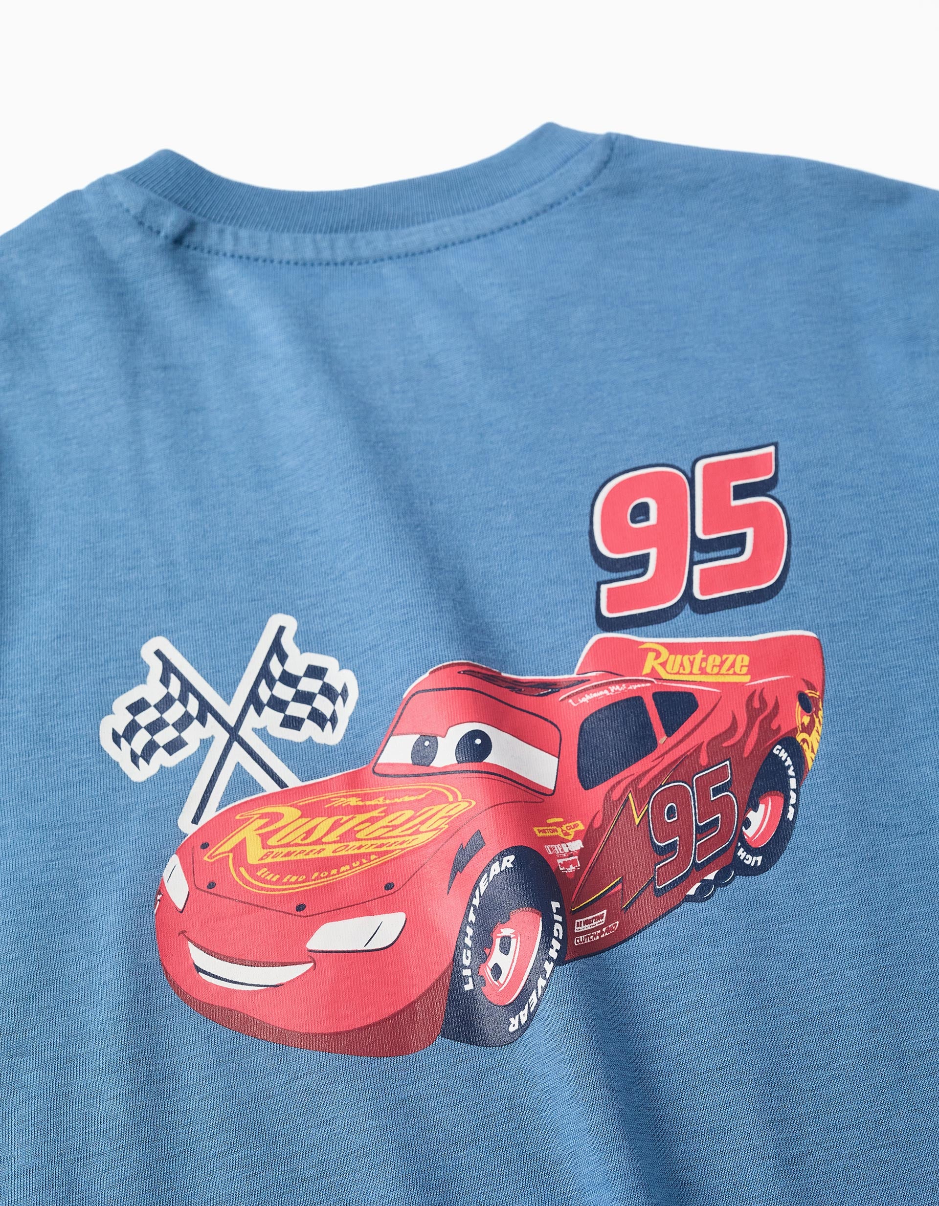 Long sleeve cotton T-shirt with Lightning McQueen for baby boys, blue