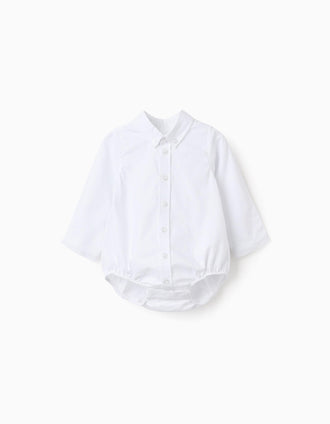 Long sleeve cotton body-shirt for newborn boys, white