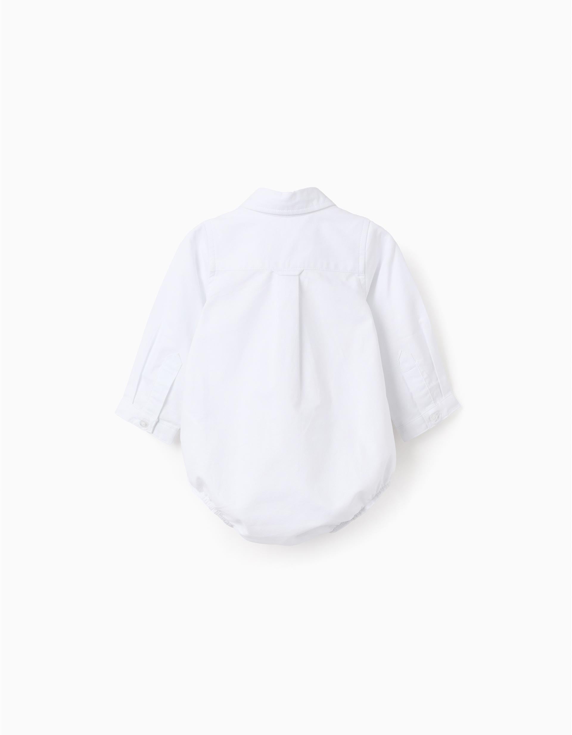 Body-camisa de algodão de manga comprida para recém-nascido, branco