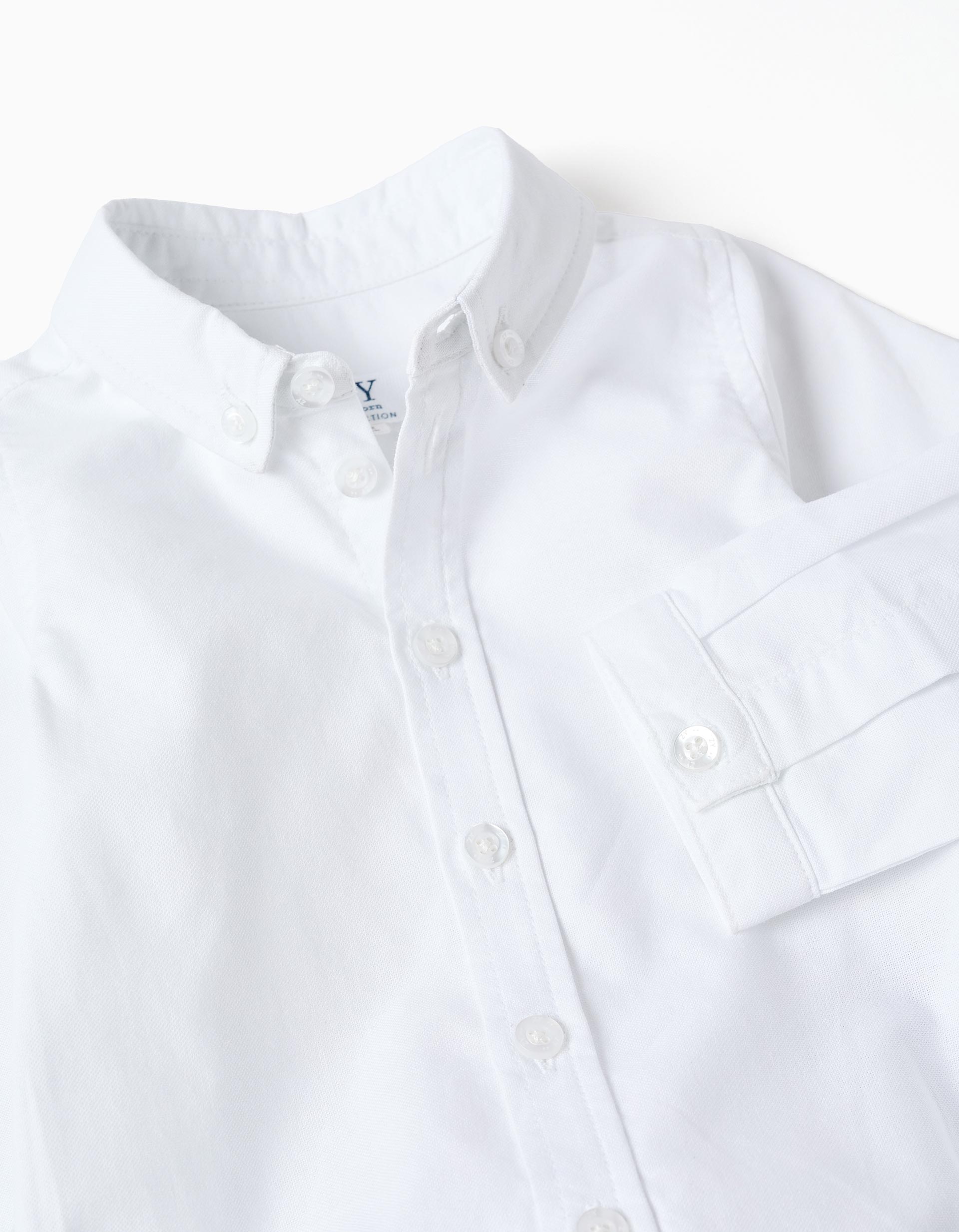 Body-camisa de algodão de manga comprida para recém-nascido, branco