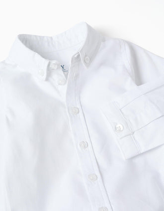 Long sleeve cotton body-shirt for newborn boys, white