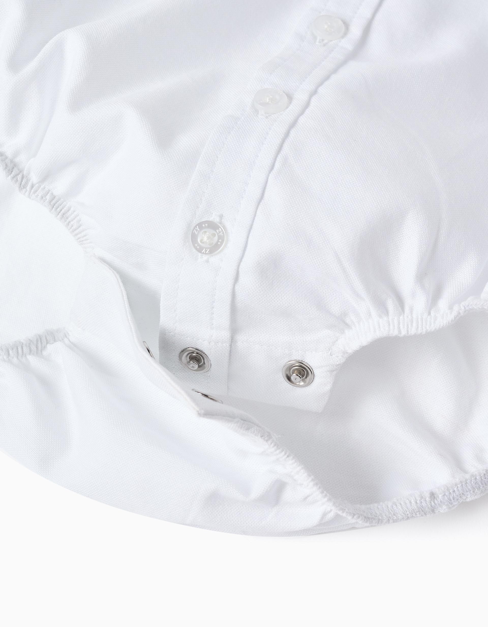 Body-camisa de algodão de manga comprida para recém-nascido, branco