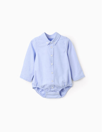 Long sleeve cotton body-shirt for newborn boys, blue