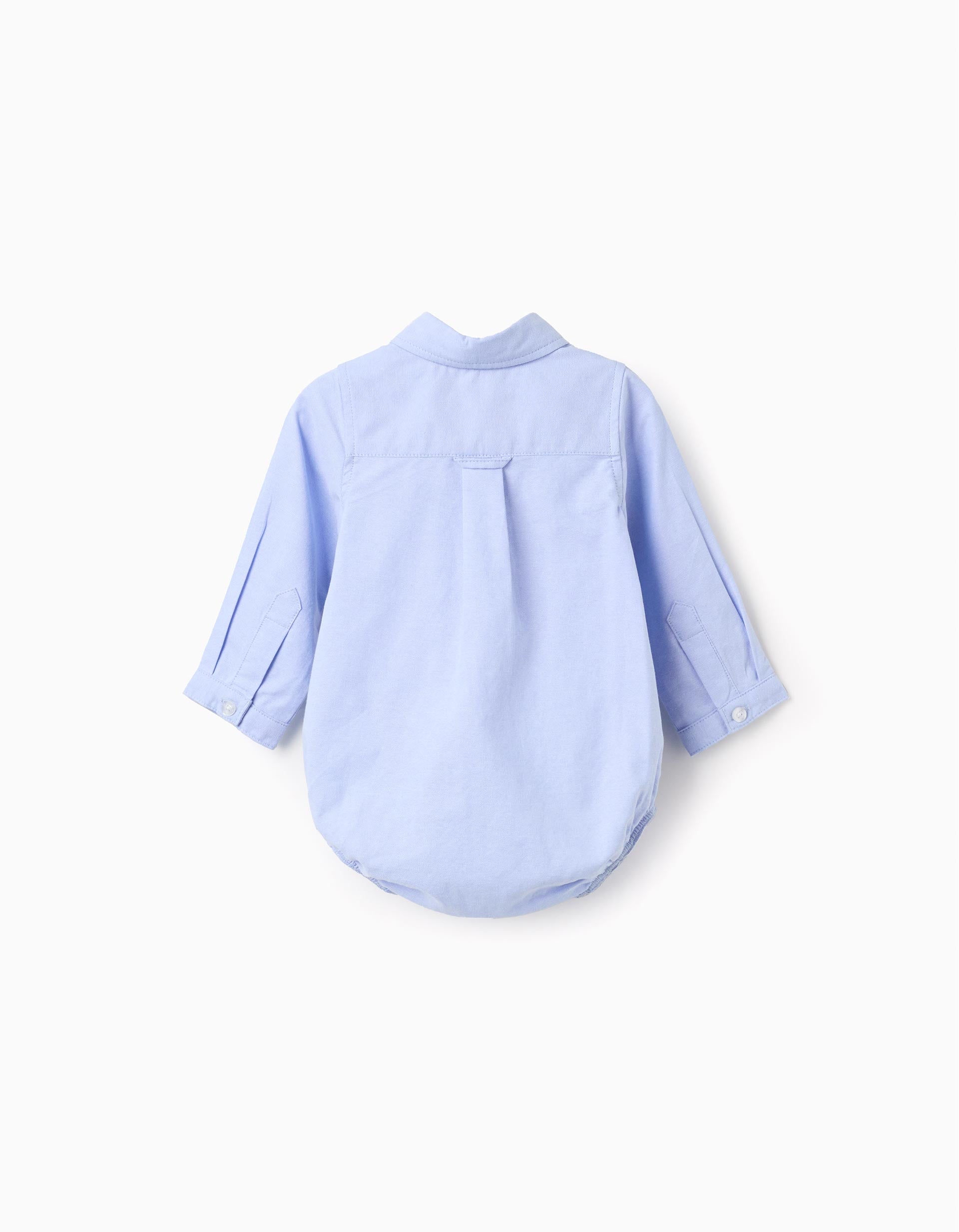 Body-camisa de algodão de manga comprida para recém-nascido, azul