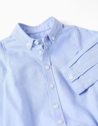 Long sleeve cotton body-shirt for newborn boys, blue