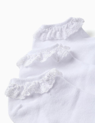 Pack of 3 pairs of ankle socks with lace detail for girls, white