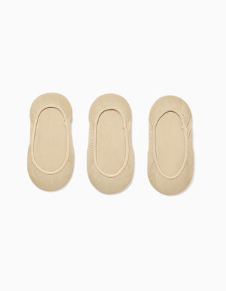 Pack of 3 pairs of invisible trainer socks for girls, beige