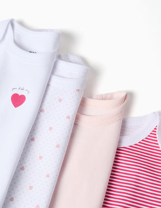 4 bodies sem mangas para recém-nascida e bebé, branco/rosa/vermelho