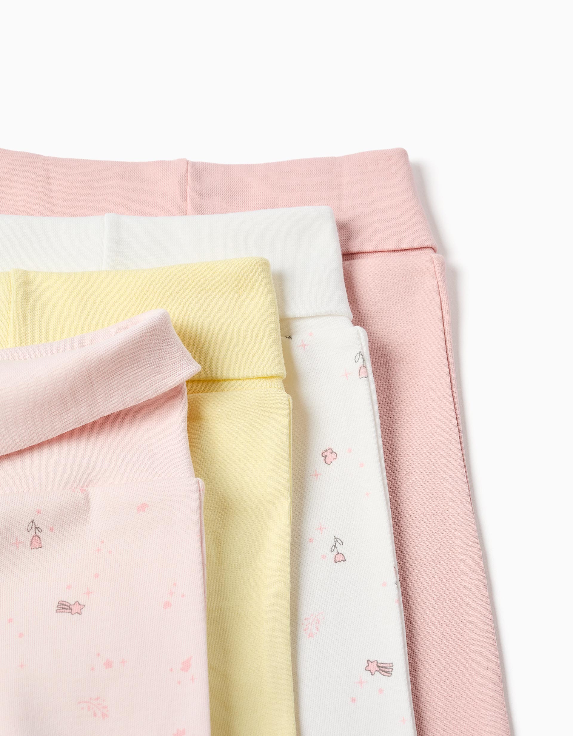 4 plain/floral trousers for newborn and baby girls, multicolour