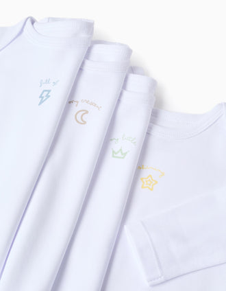 Pack de 4 bodies com estampado para recém-nascidos e bebés, branco