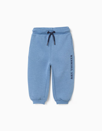 Brushed joggers with Art Thinker print for baby boys, blue