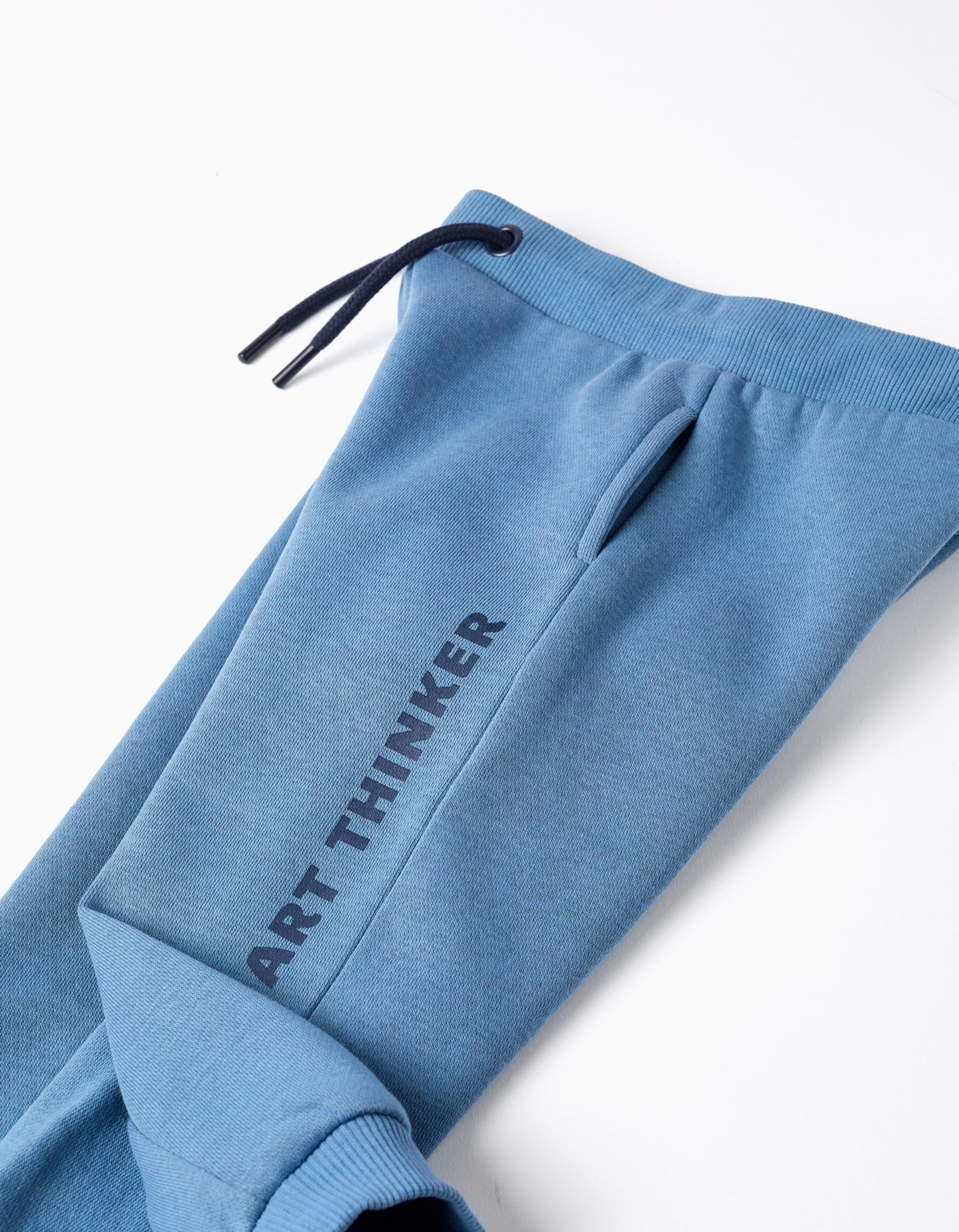 Calças joggers cardadas com estampado Art Thinker para bebé menino, azul