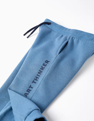 Brushed joggers with Art Thinker print for baby boys, blue