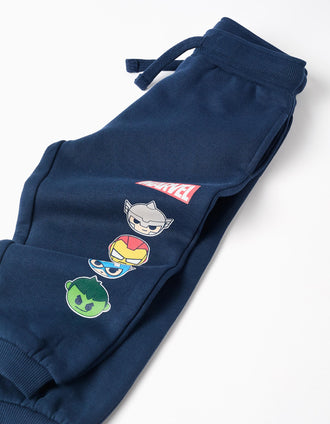 Brushed joggers with Super Friends print for baby boys, dark blue