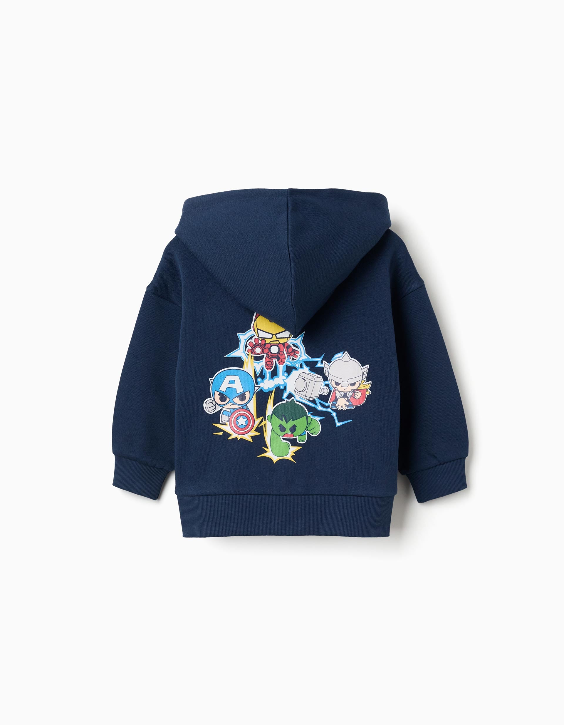 Casaco cardado com capuz e estampado Super Friends para bebé menino, azul