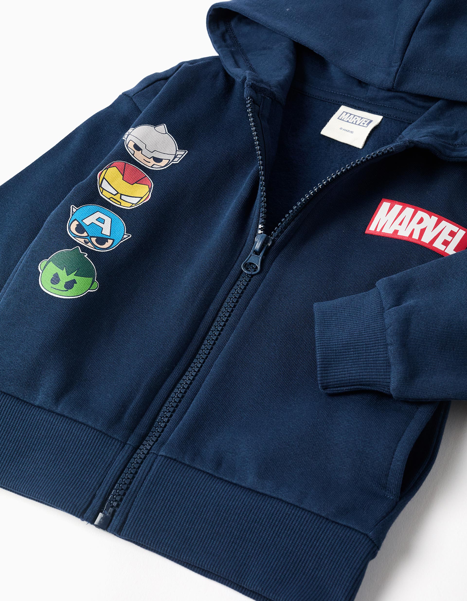 Casaco cardado com capuz e estampado Super Friends para bebé menino, azul