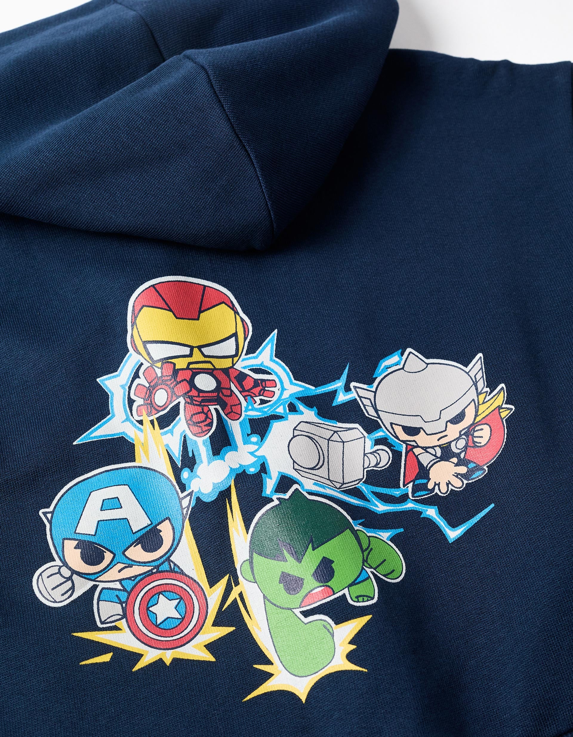 Casaco cardado com capuz e estampado Super Friends para bebé menino, azul