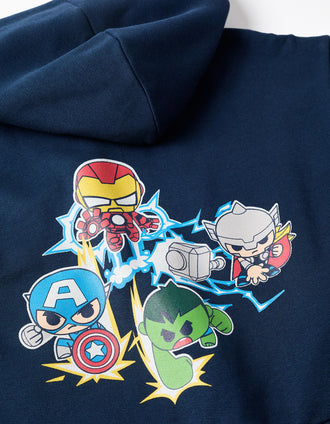 Casaco cardado com capuz e estampado Super Friends para bebé menino, azul