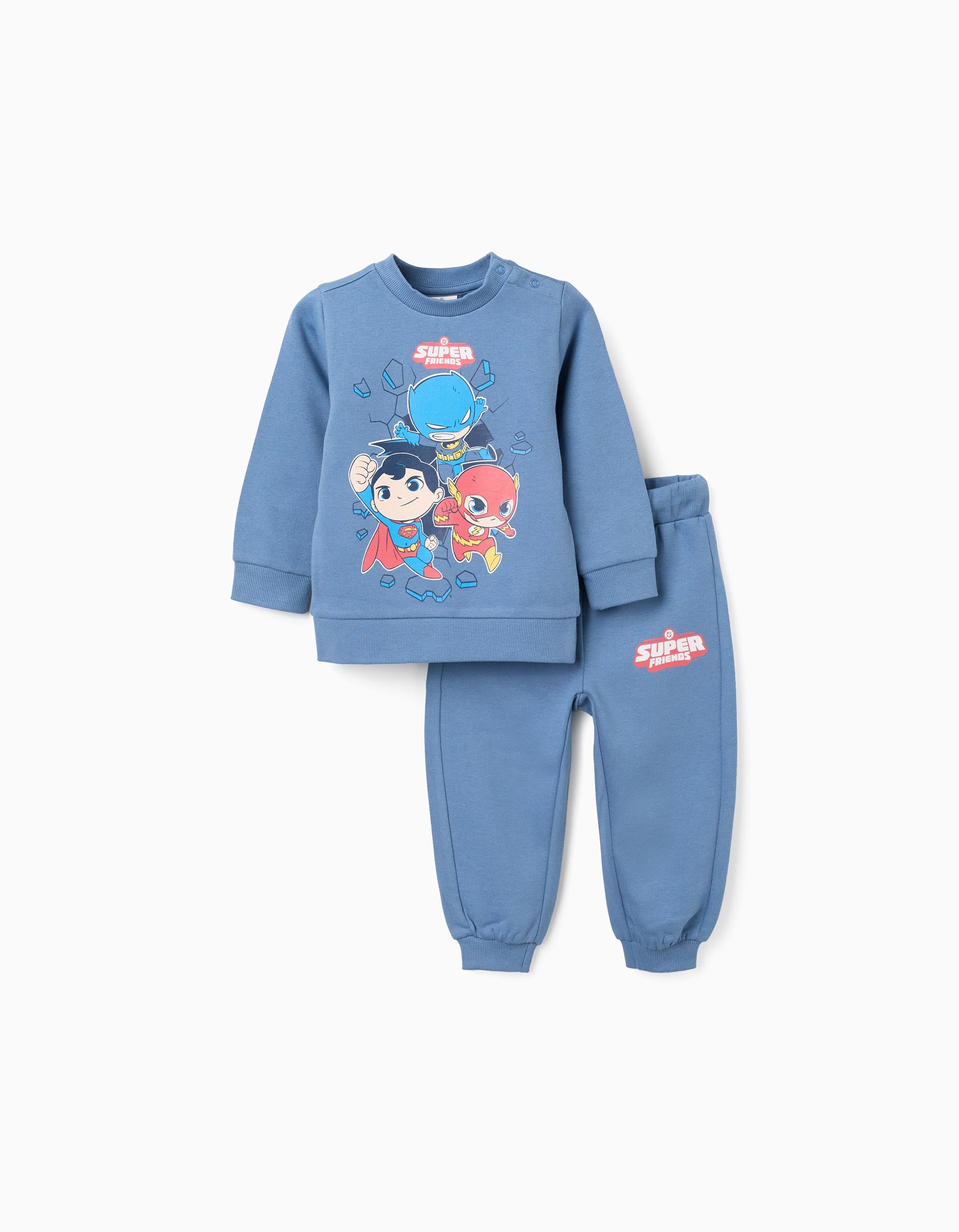 Sweat + joggers cardados com Super Friends para bebé menino, azul