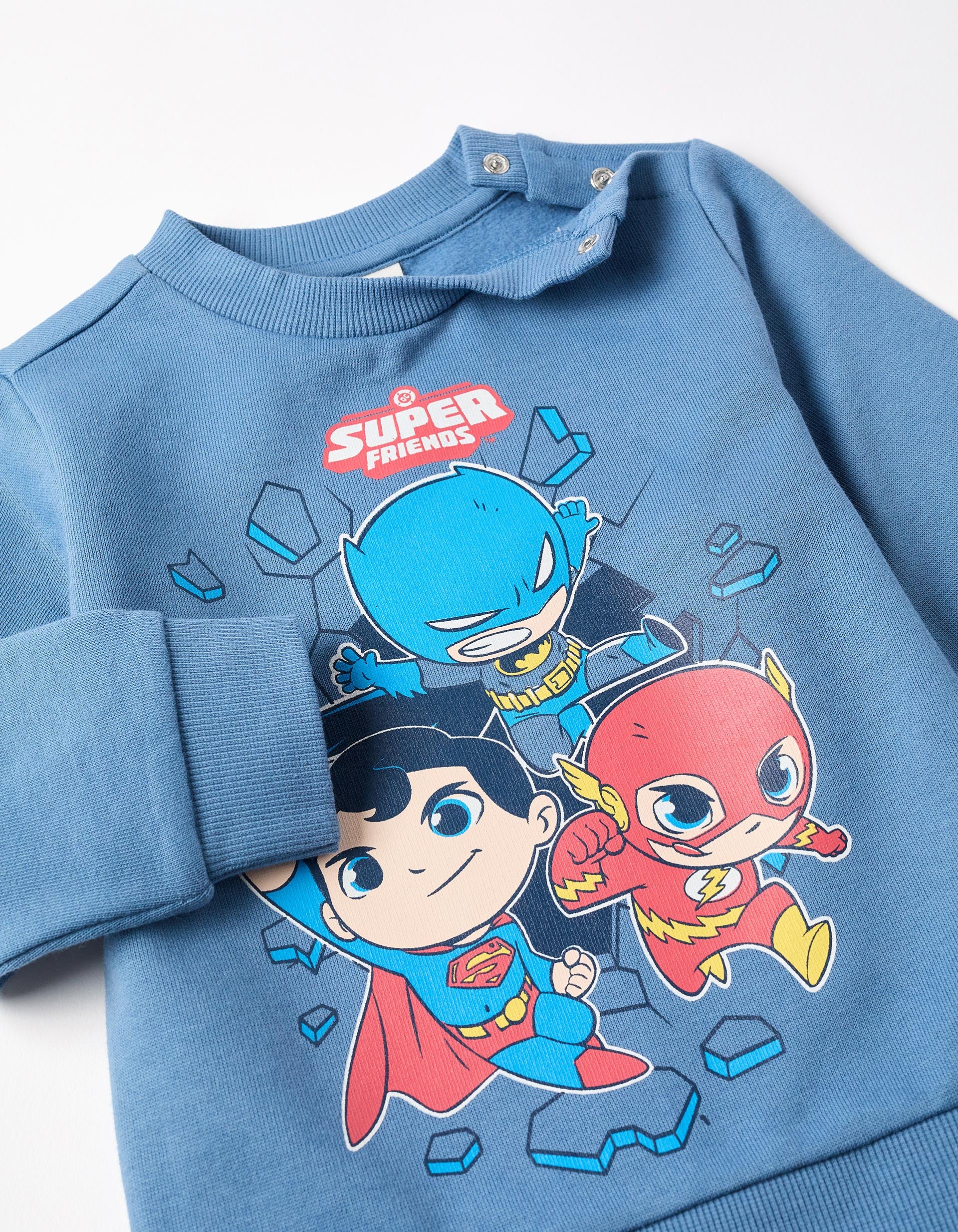 Sweat + joggers cardados com Super Friends para bebé menino, azul