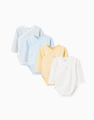 4 bodies em trespasse com riscas/estampado para bébé menino, multicolor
