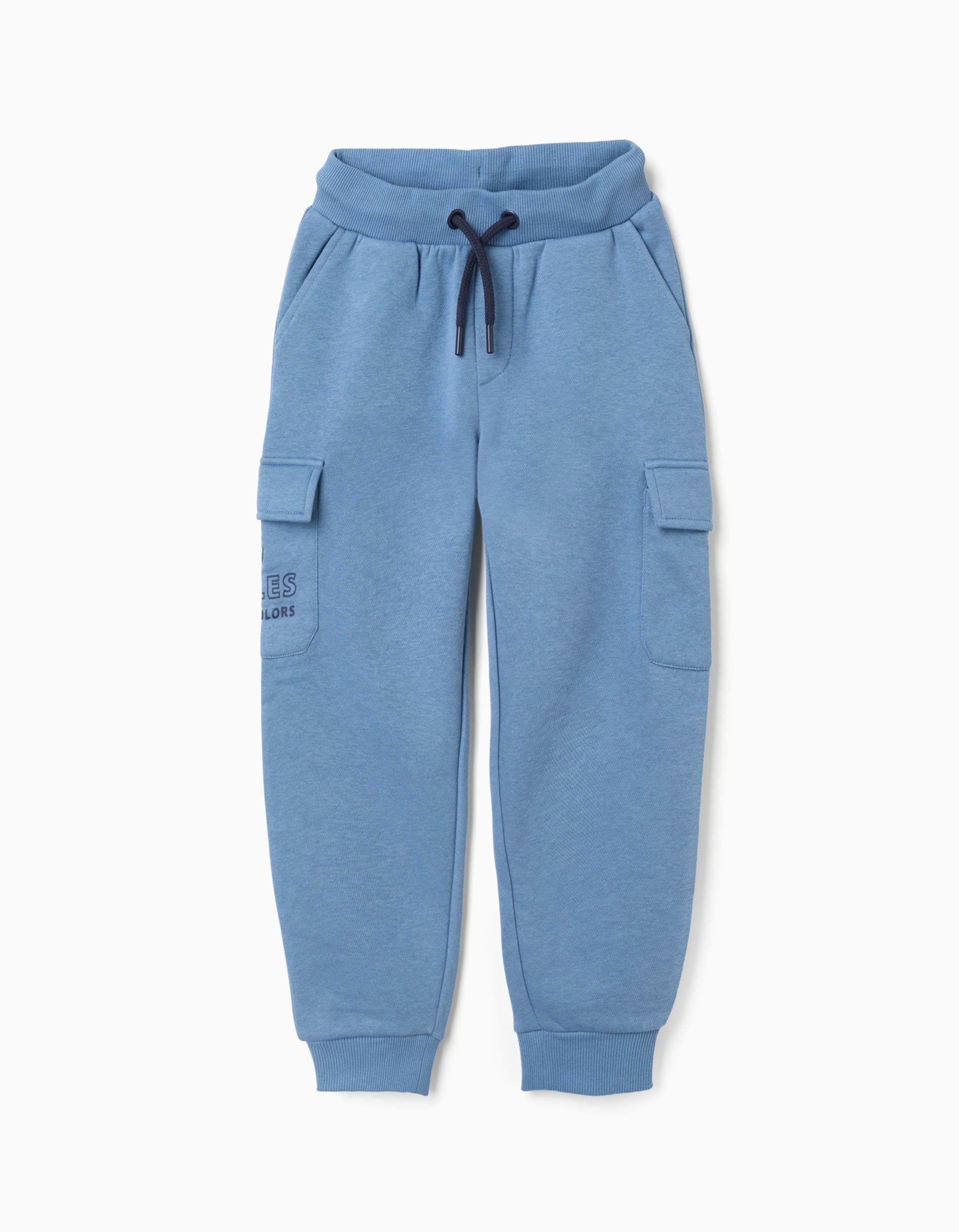 Calças joggers cargo cardadas com estampado No Rules para menino, azul