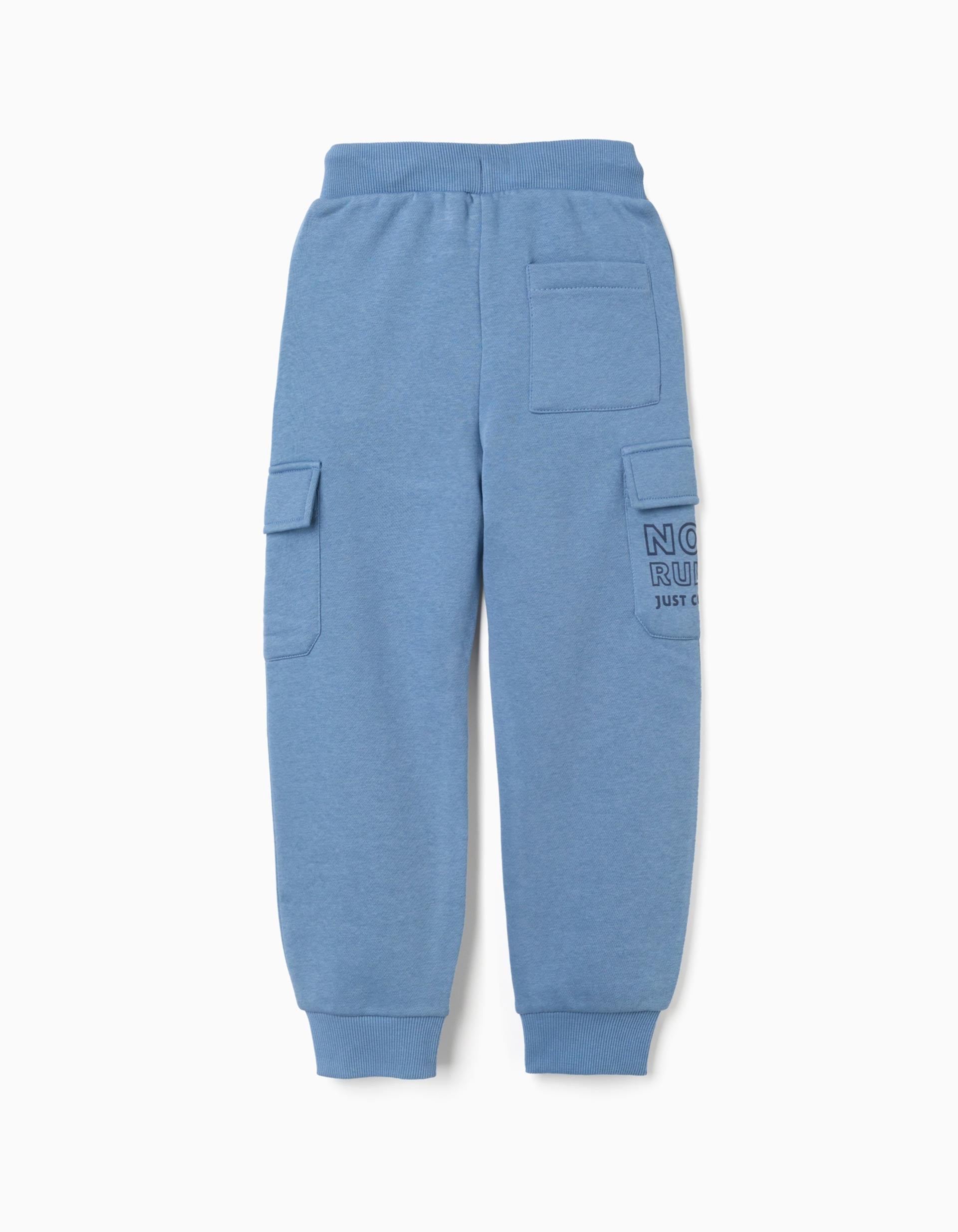 Calças joggers cargo cardadas com estampado No Rules para menino, azul