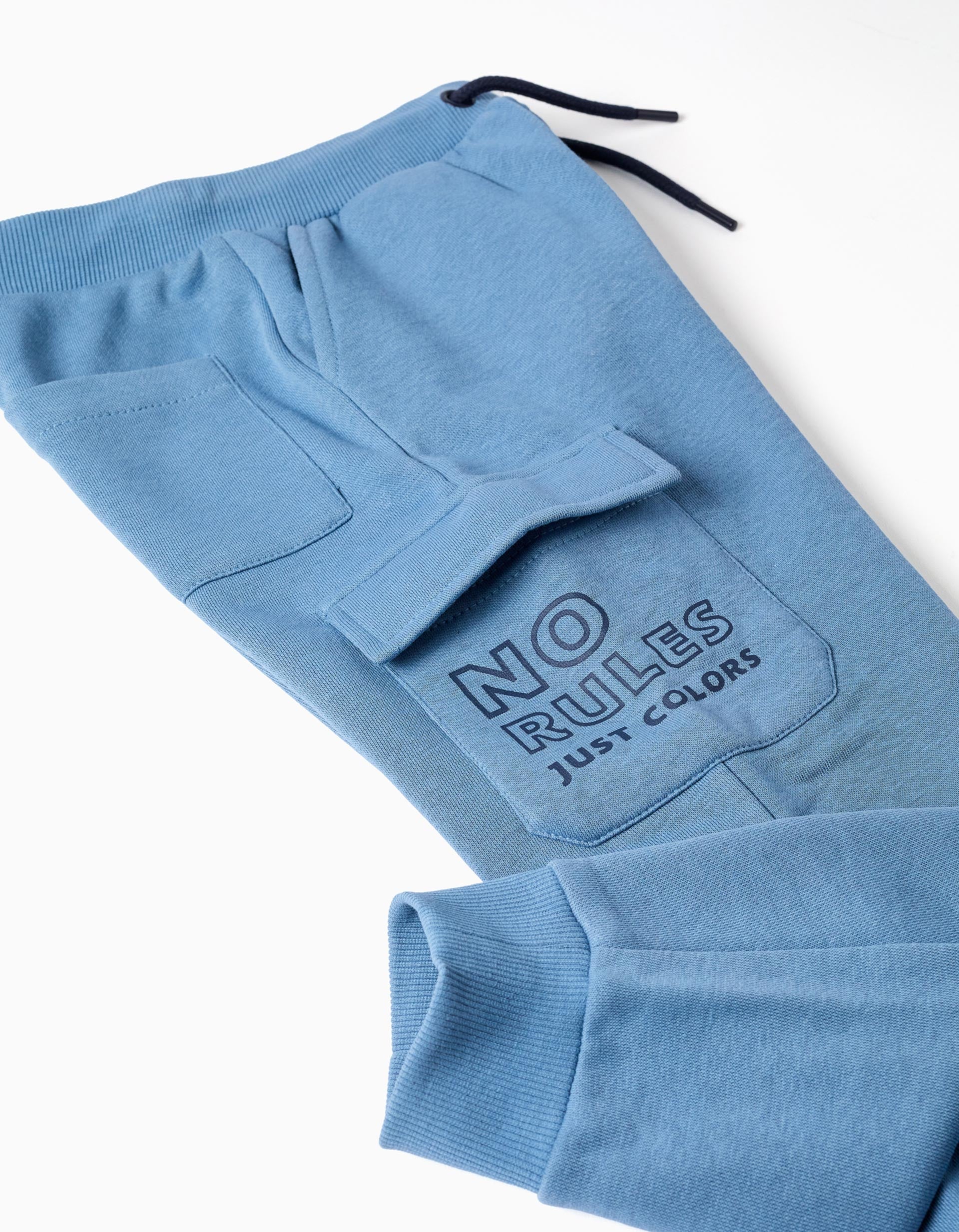 Calças joggers cargo cardadas com estampado No Rules para menino, azul