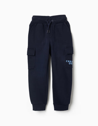 Pantalón cargo perchado con estampado Creative para niño, azul oscuro
